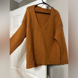 Free People V-Neck Sweater in Warm Orange